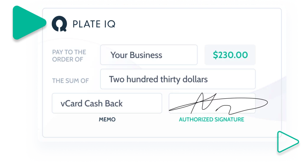 cash back product image for plate iq vendor pay