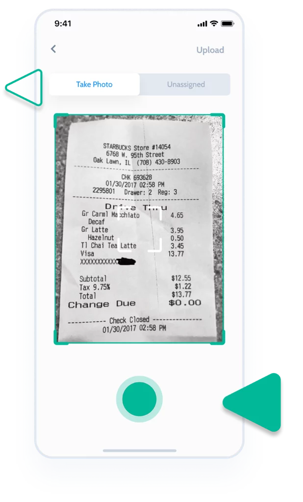 mobile upload of a receipt to plate iq
