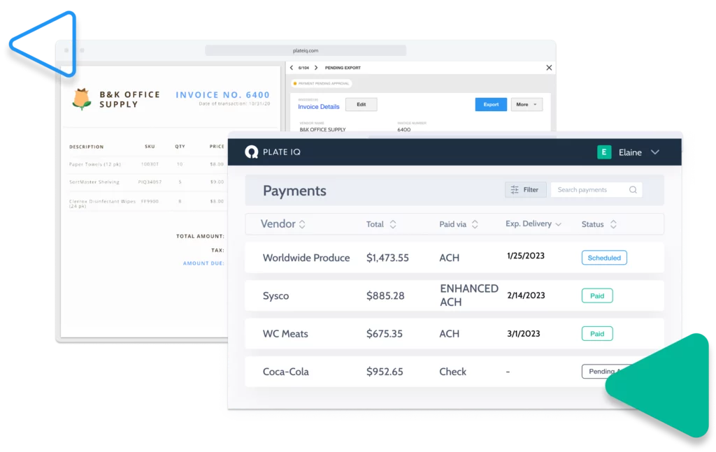 product screengrabs showing plate iq invoice automation and vendorpay